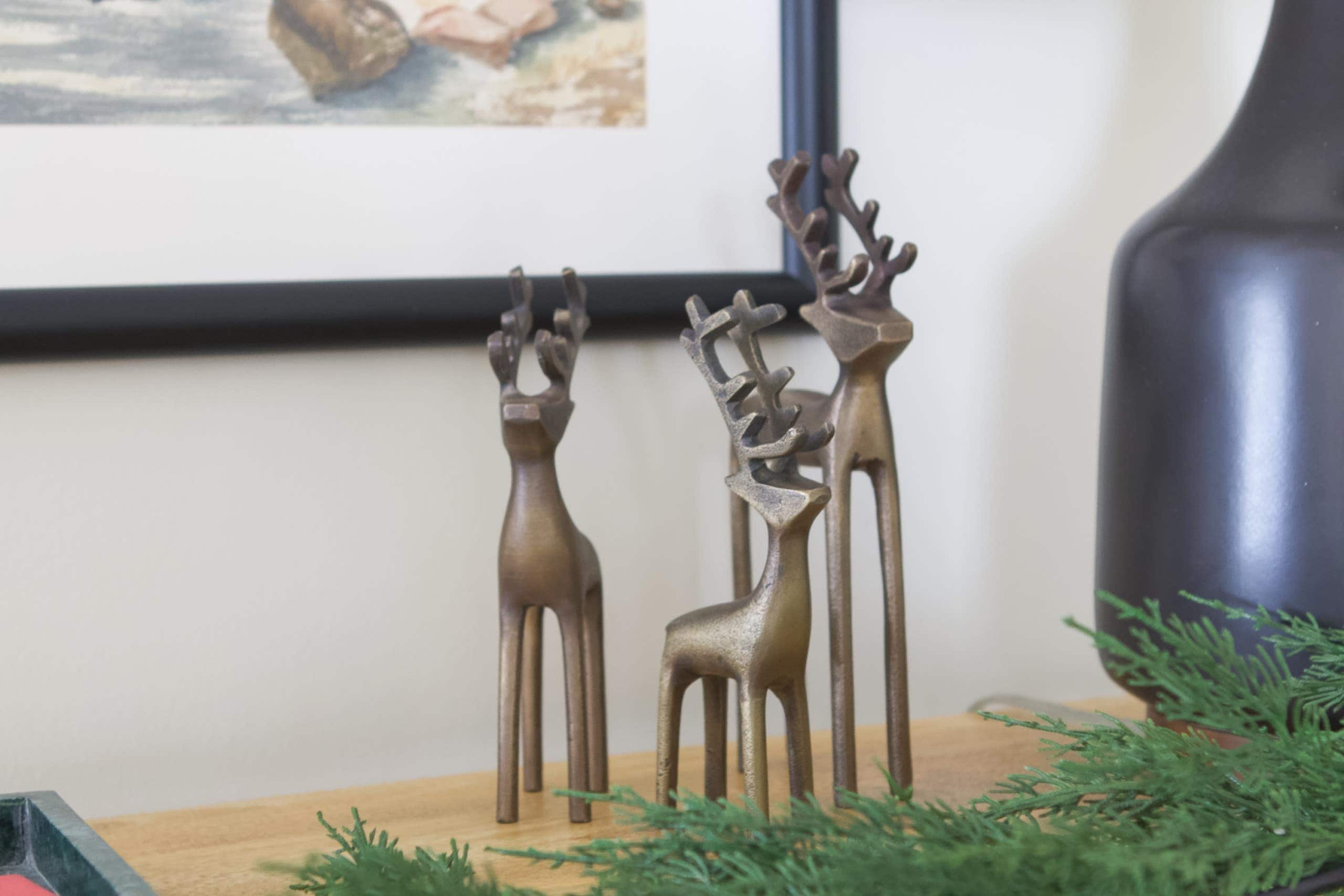 Metal reindeer on the front entryway table