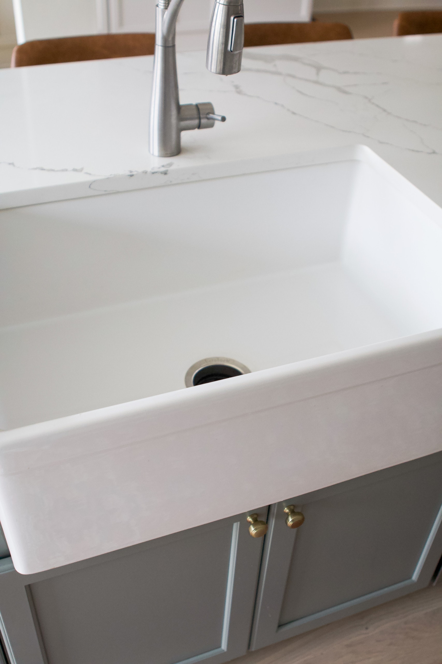 Our farmhouse sink from Elkay in our kitchen reveal video