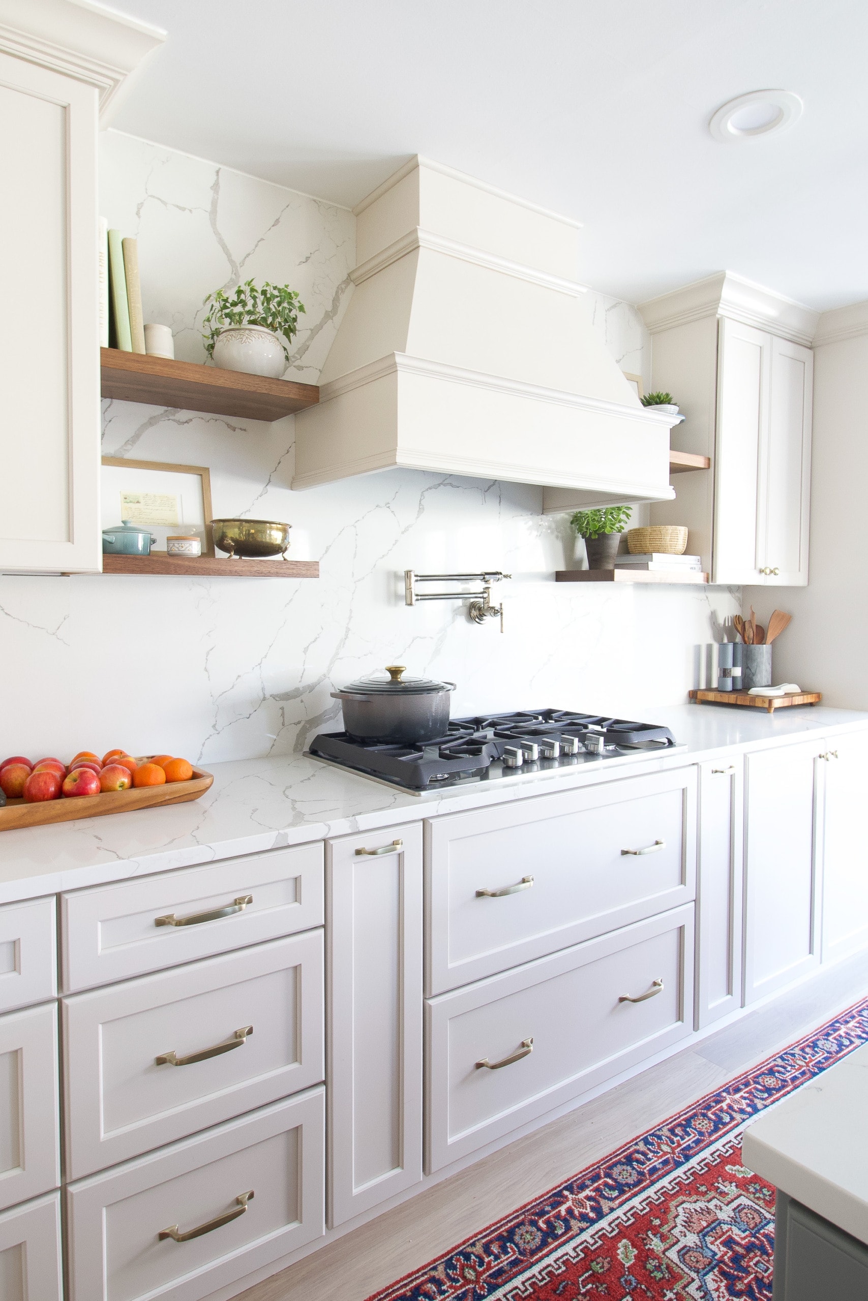 Adding open shelving near a hood in a kitchen