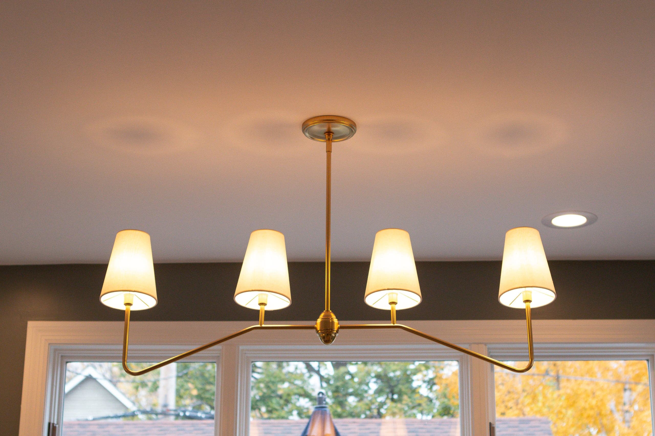 Dining room chandelier at night