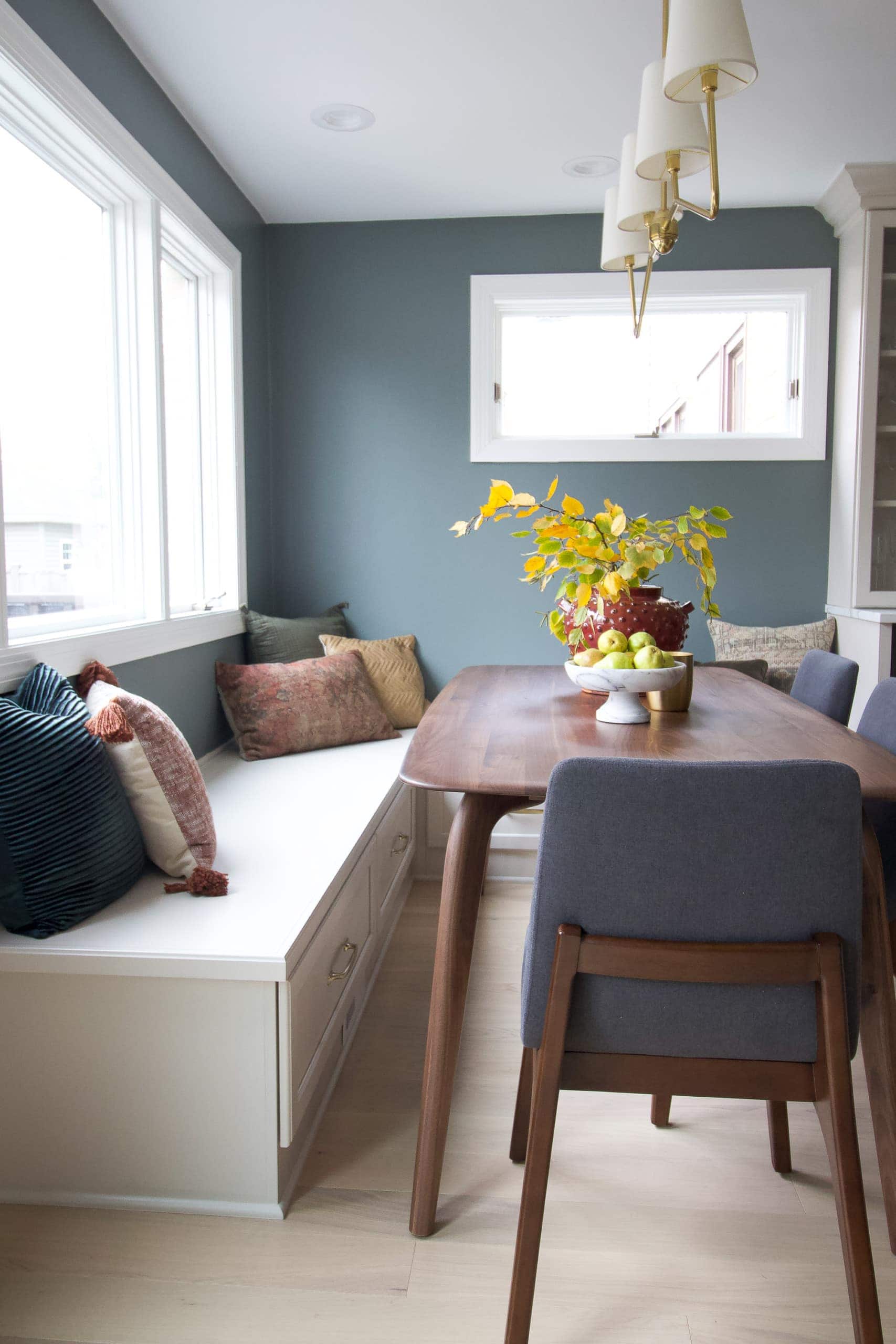 Our wood dining table in our breakfast nook