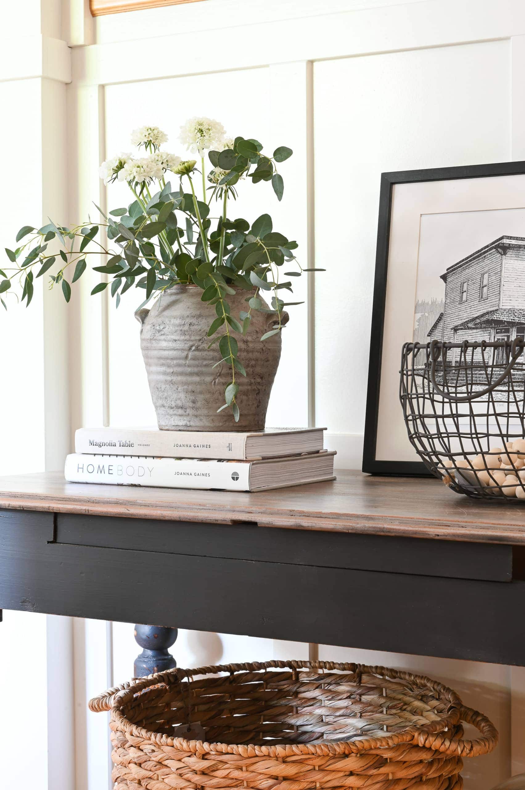 Gorgeous flowers on an entryway table