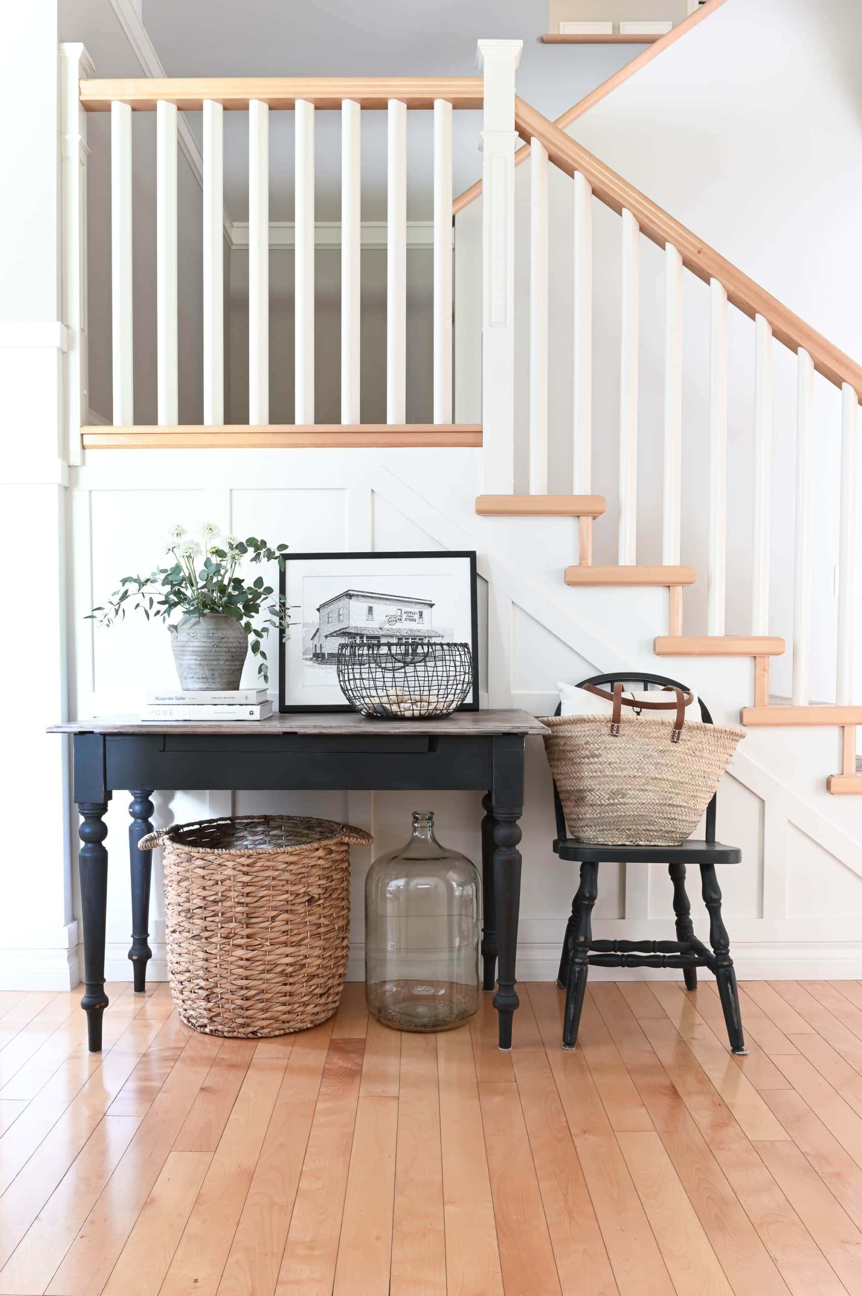 DIY farmhouse style with a black farmhouse style console table