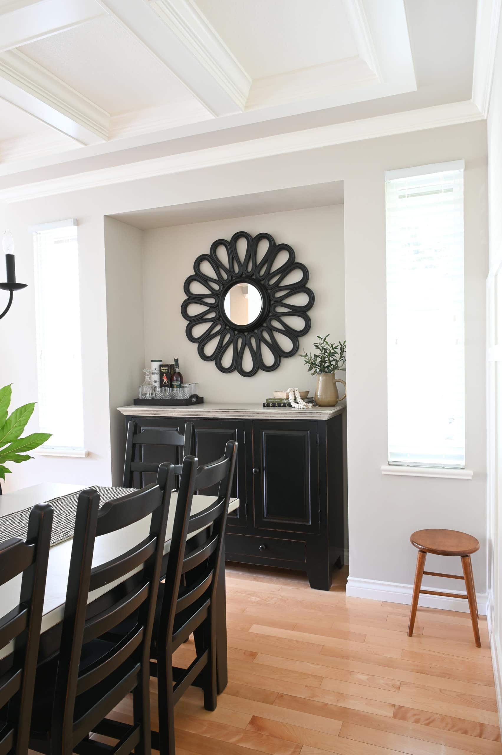 Console in the farmhouse style dining room