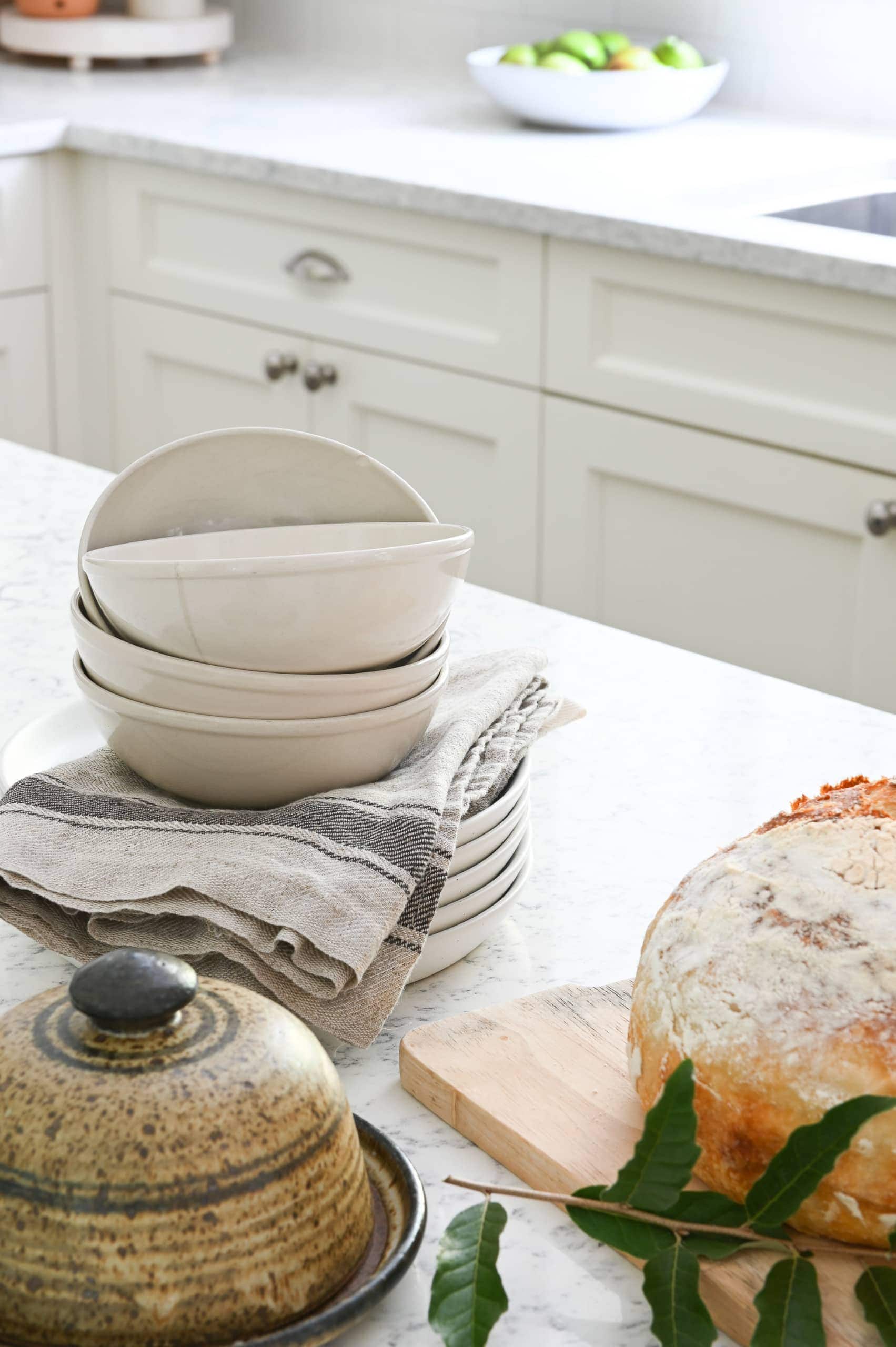 Bowls on a kitchen island