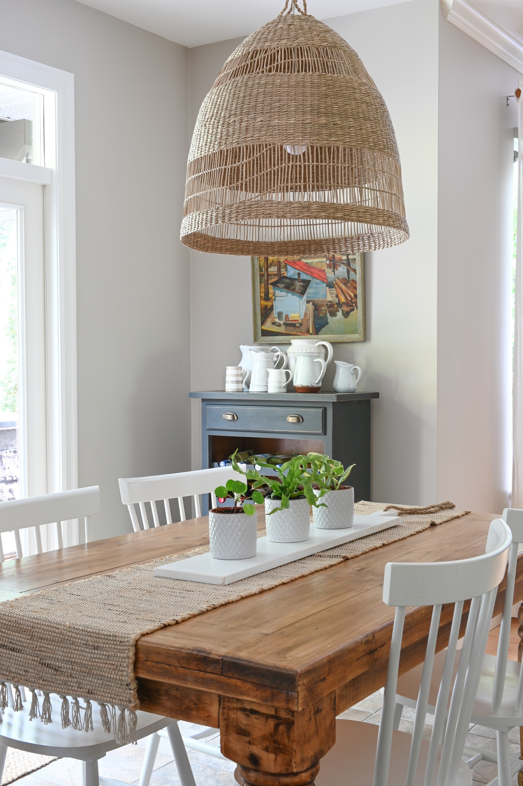 Basket light over a dining room table