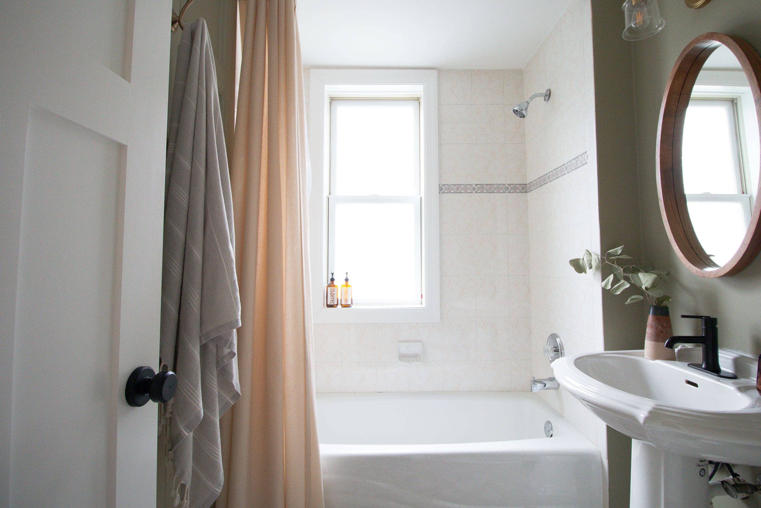 Wood trim in the shower