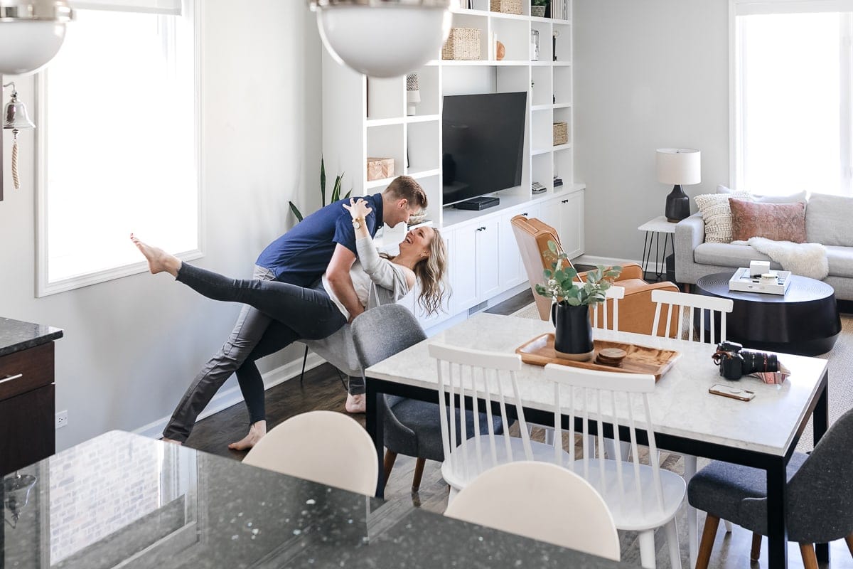 Casey and Finn dancing in the kitchen