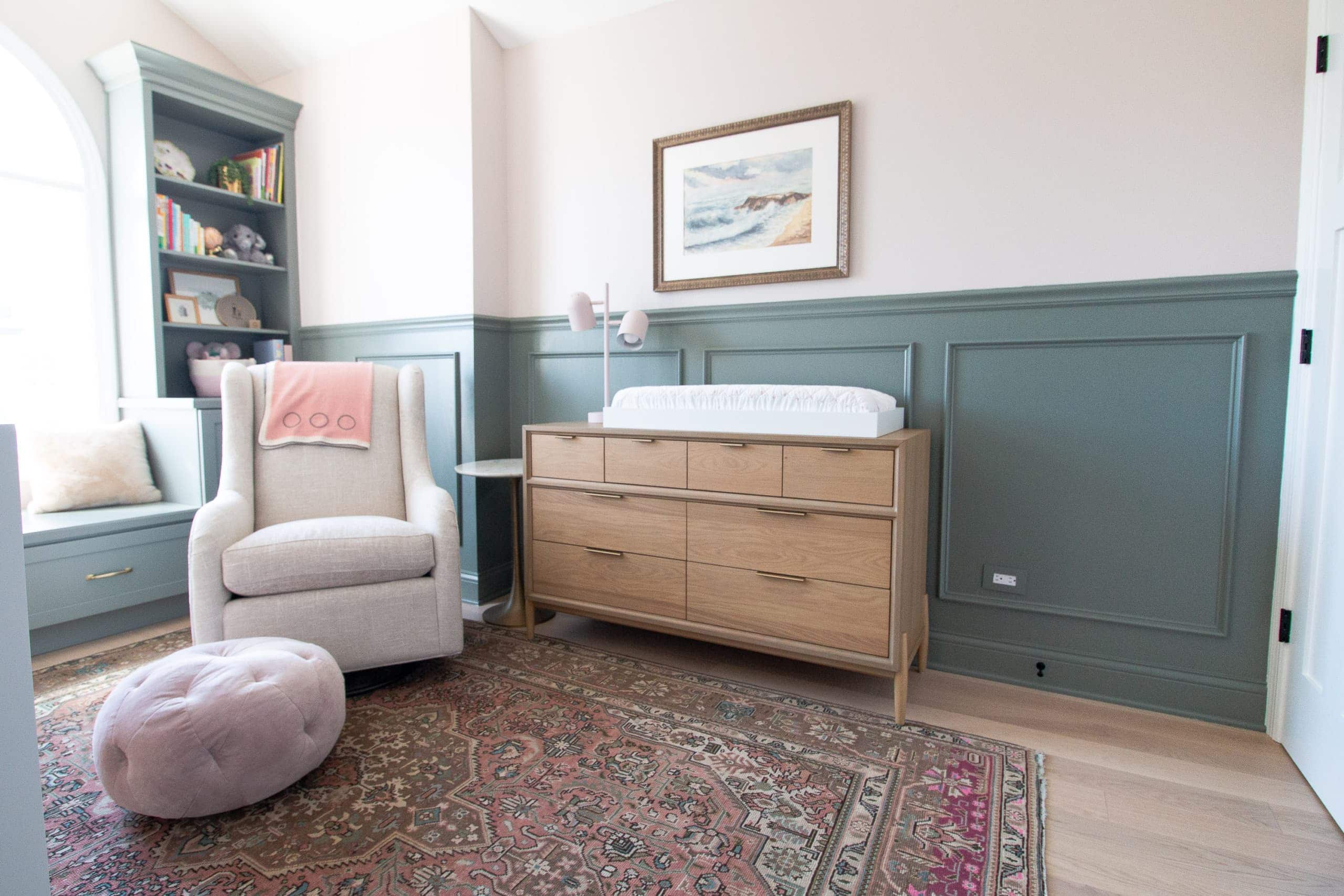 Pink Turkish rug in our baby girl's nursery