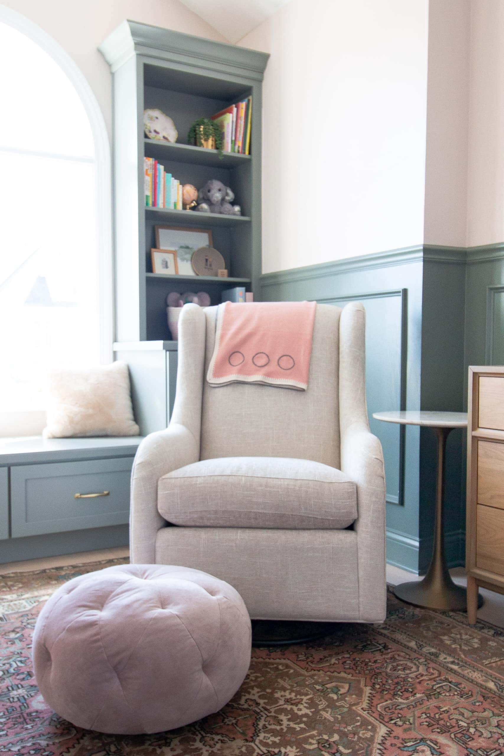 Nursery glider and foot stool