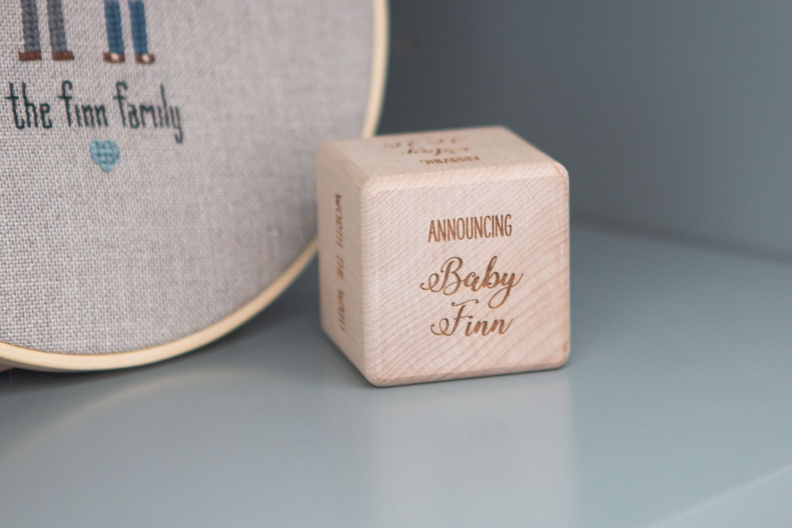 Announcing baby Finn wood block