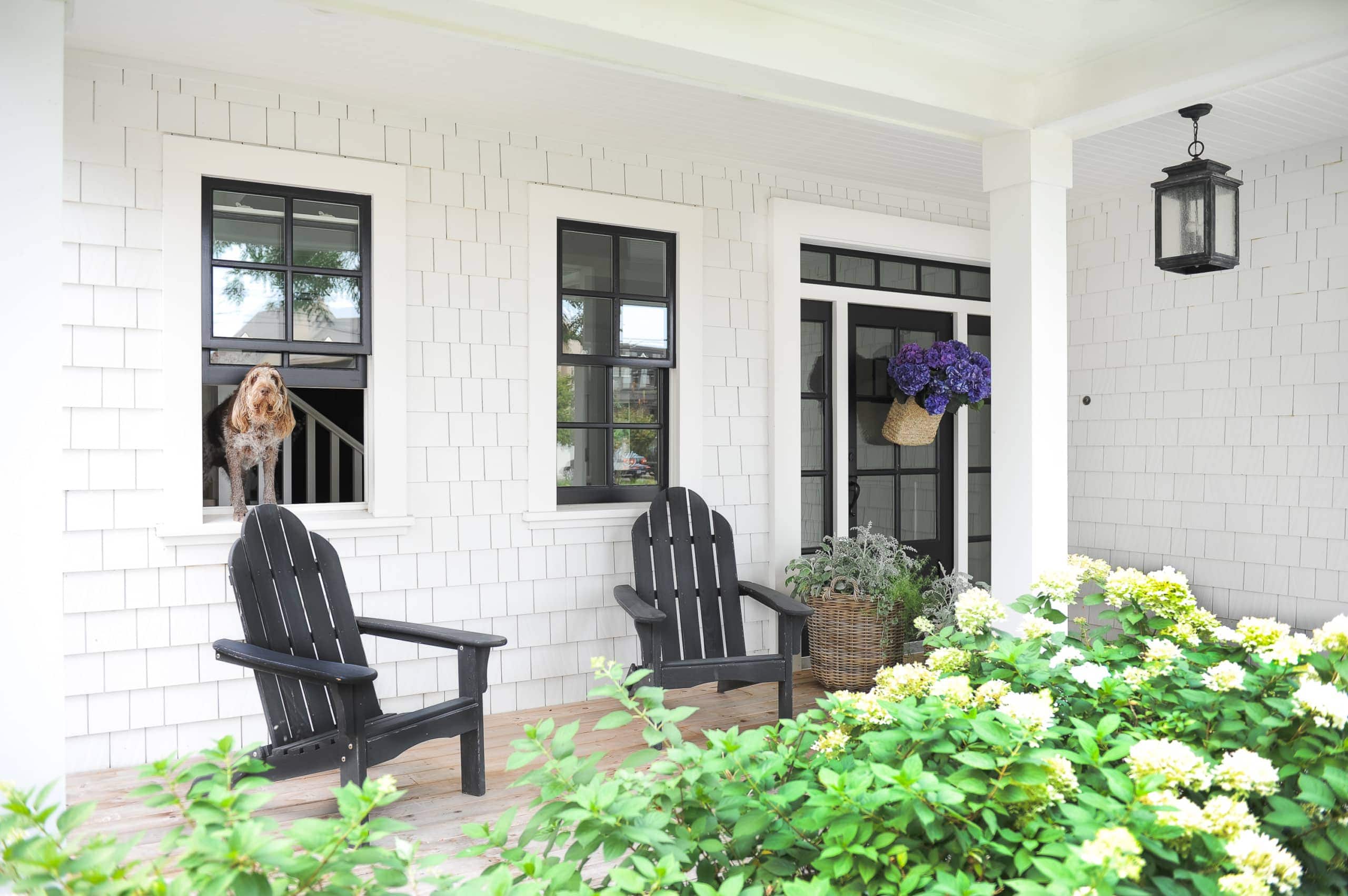 Front porch chairs and lantern