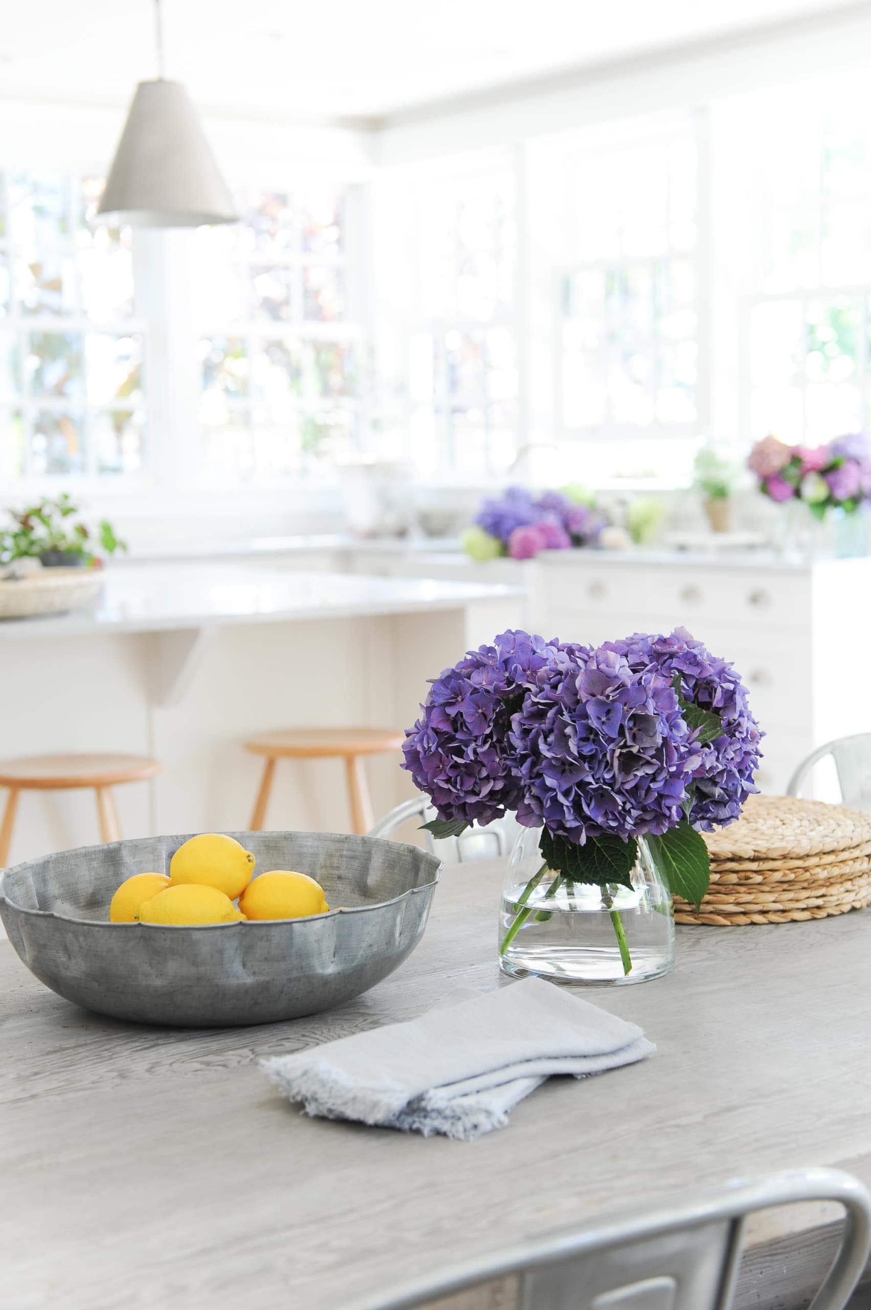 Dining room table in a large open kitchen