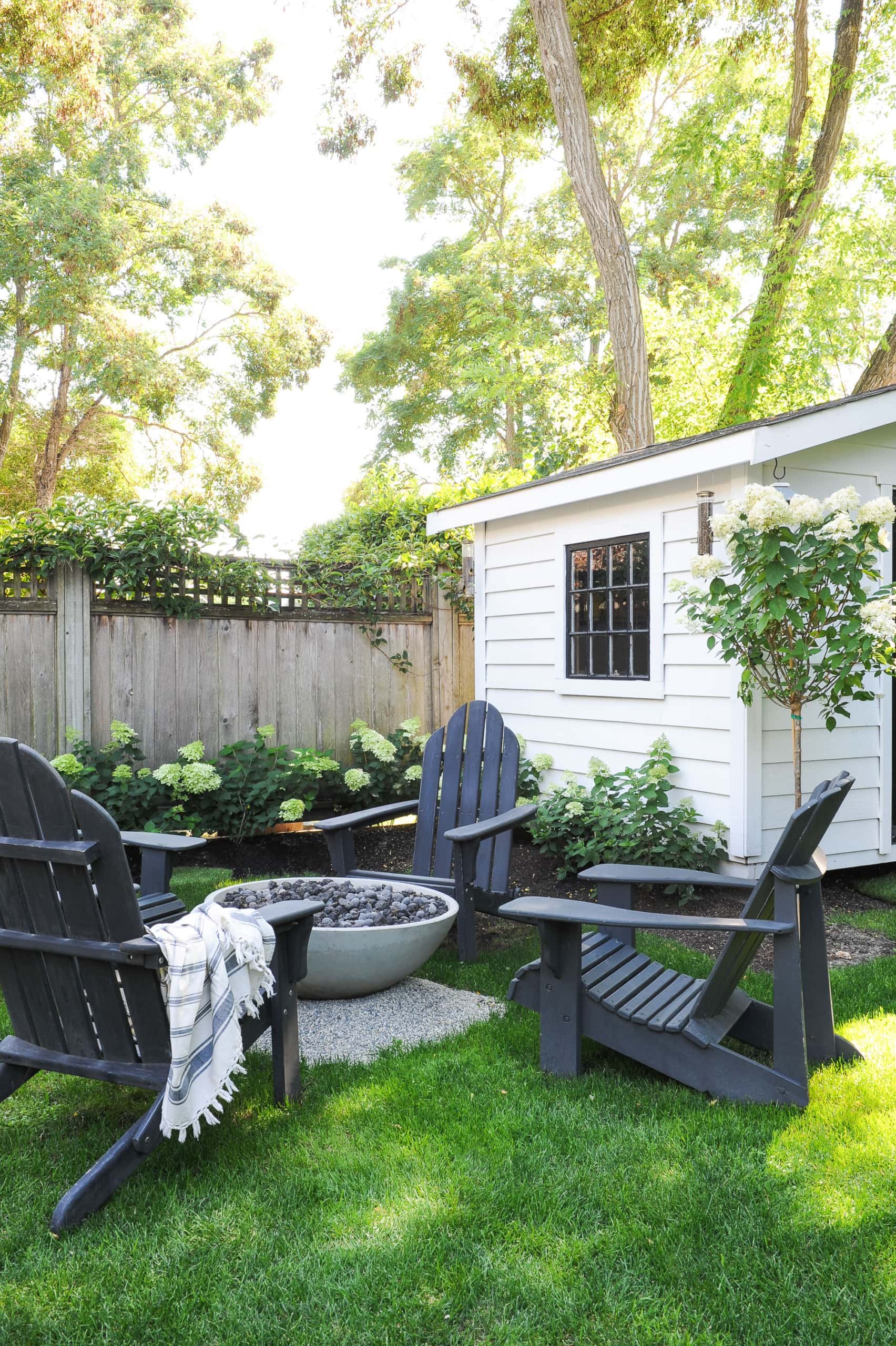 Fire pit in a backyard