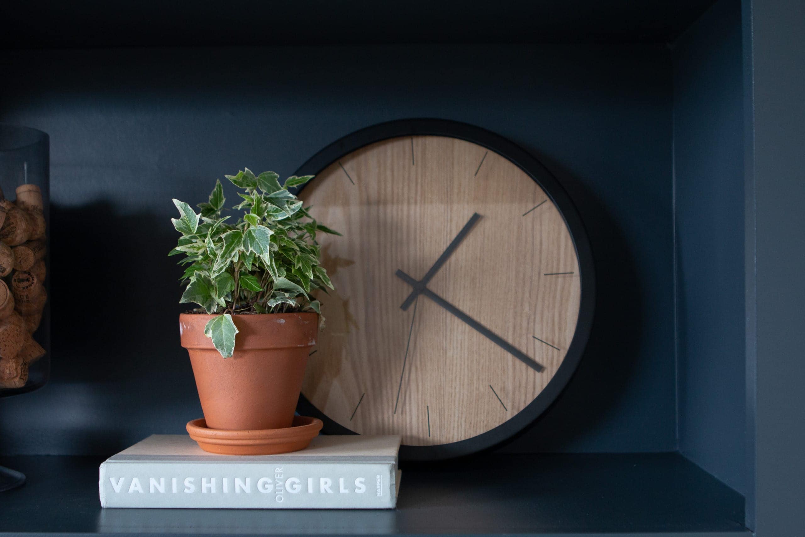 Add a clock to the back of your built-ins when shelf styling