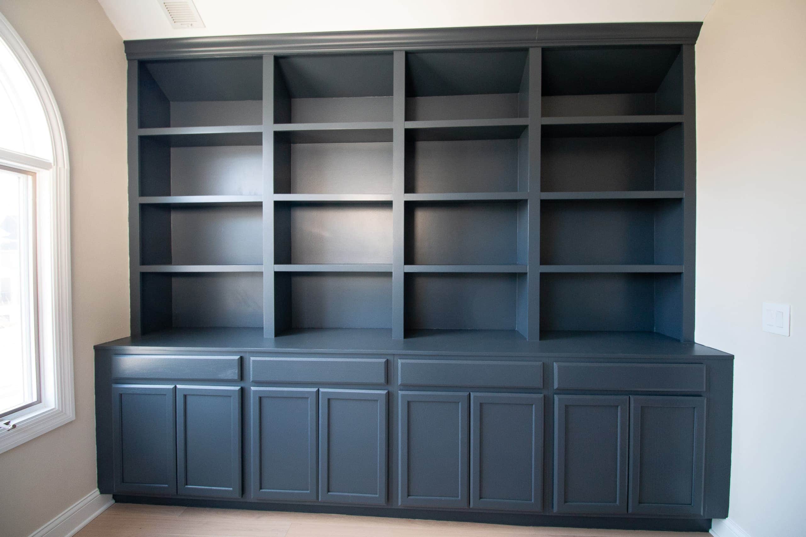 Dark blue painted built-ins