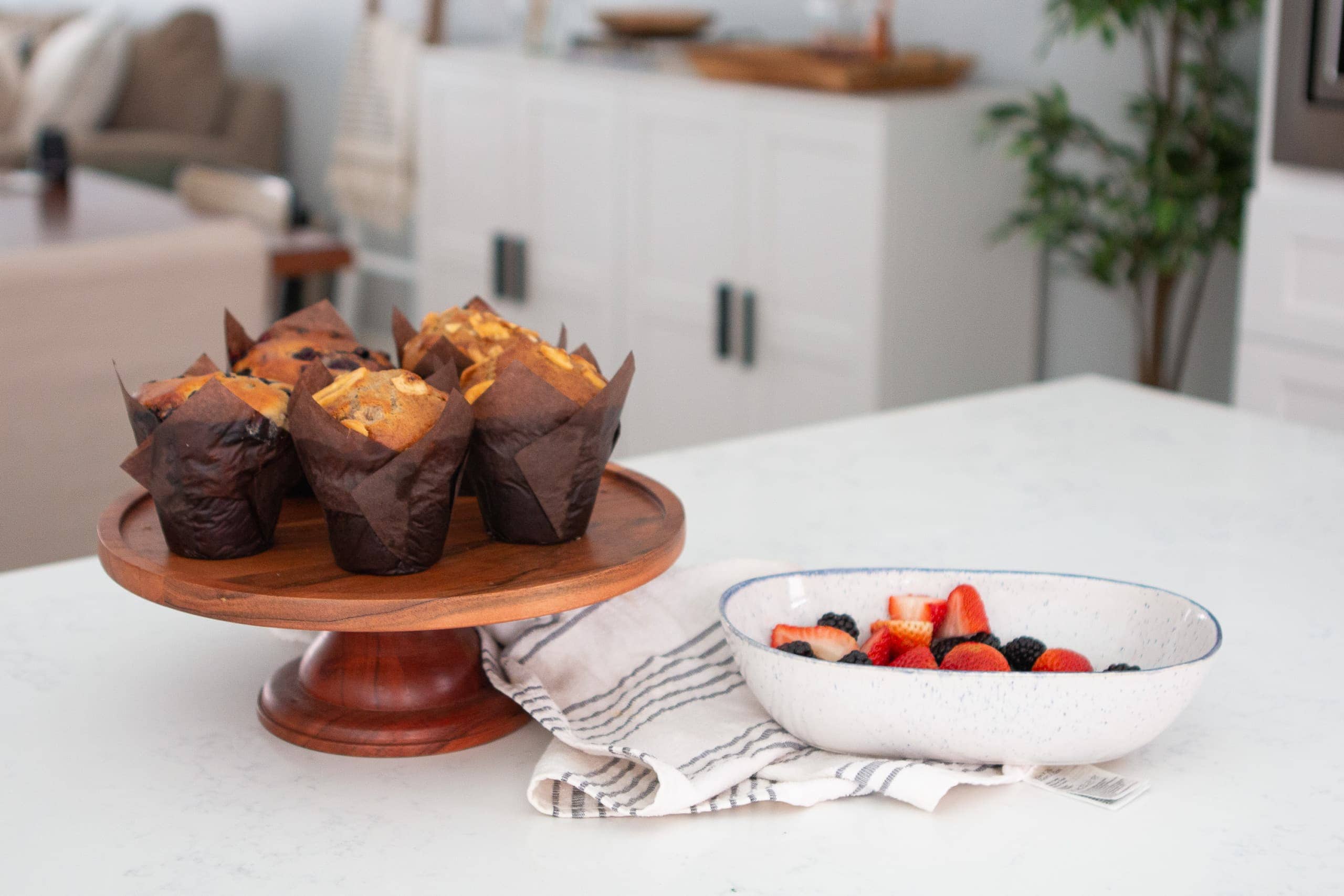 Muffins on a kitchen countertop