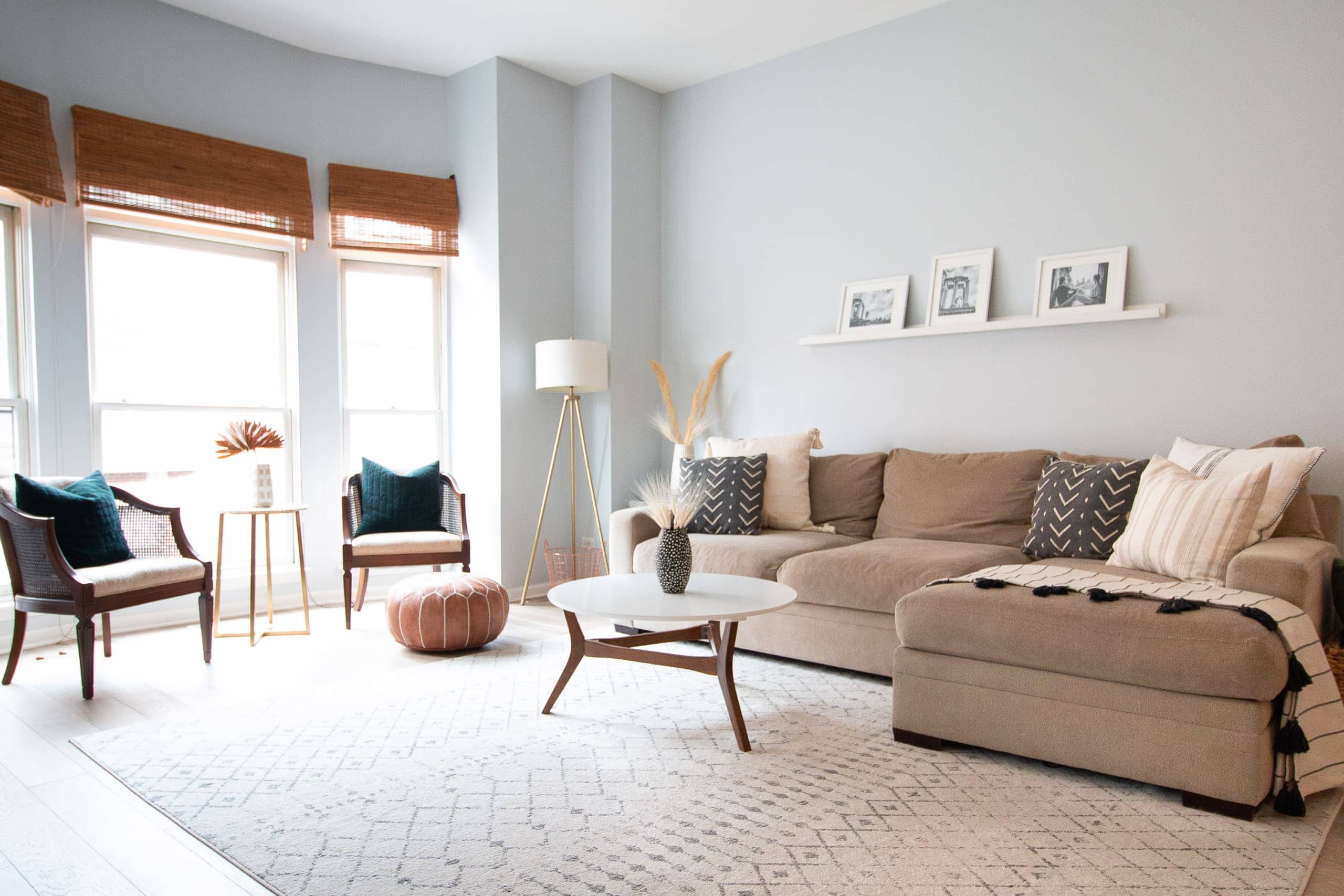 Family room with gray sectional