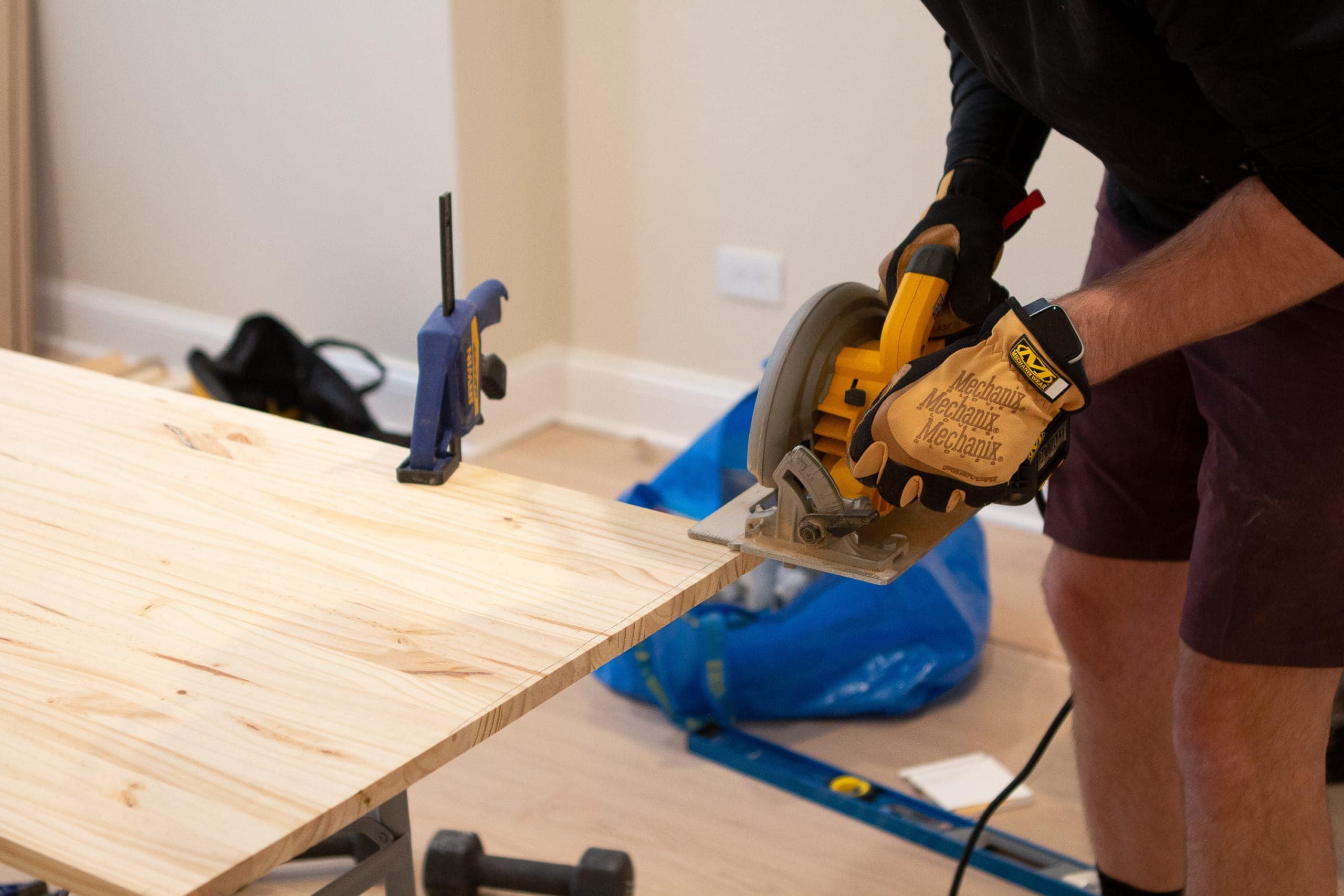 Using the circular saw to make cuts