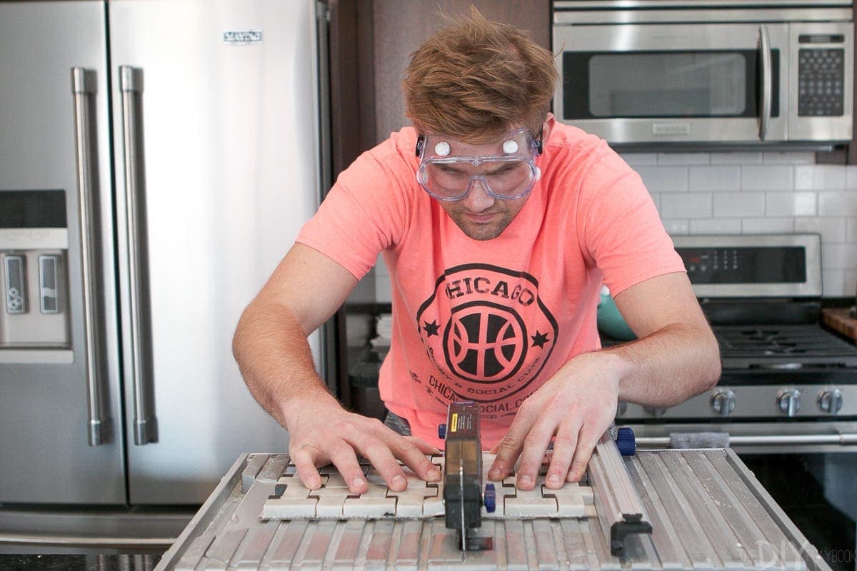 Finn using the wet saw