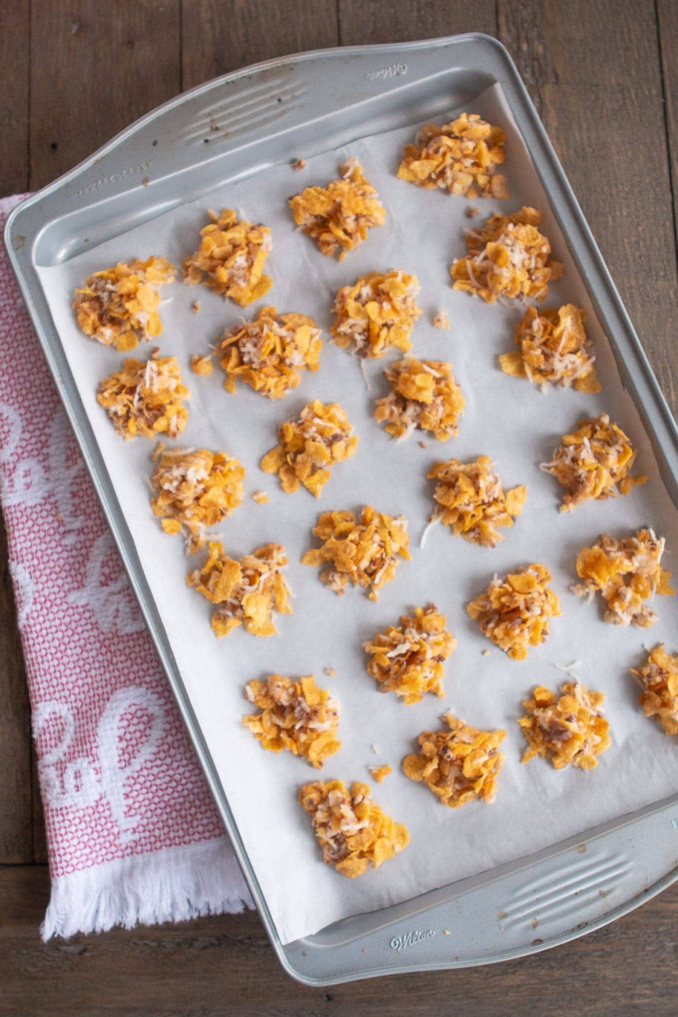 Use parchment paper when baking coconut crispies