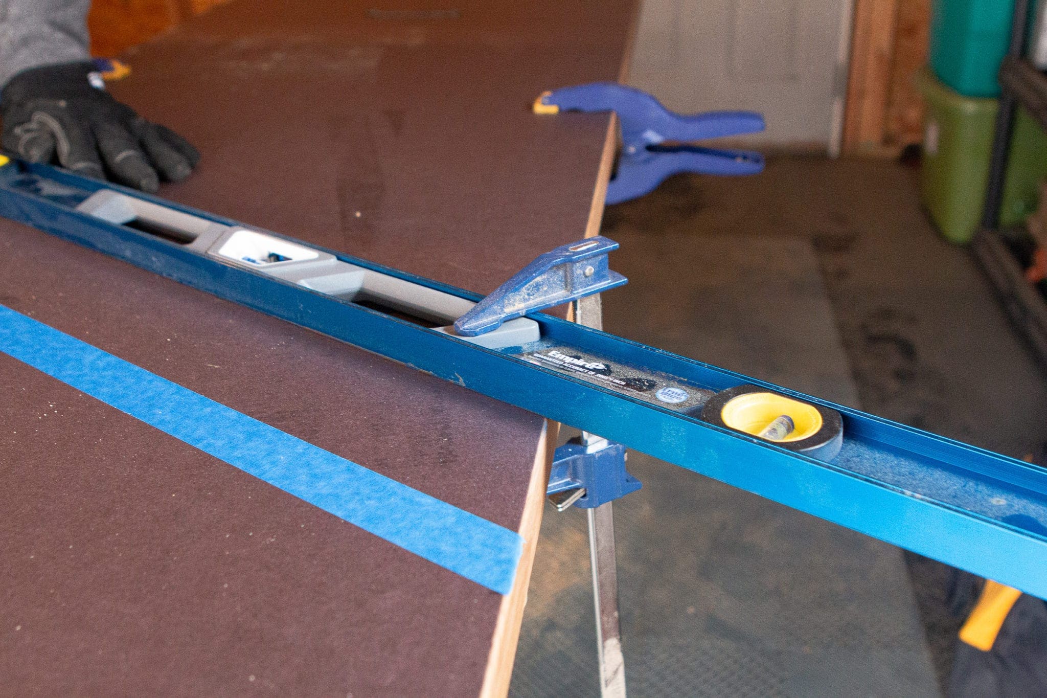 Clamp down the butcher block countertop