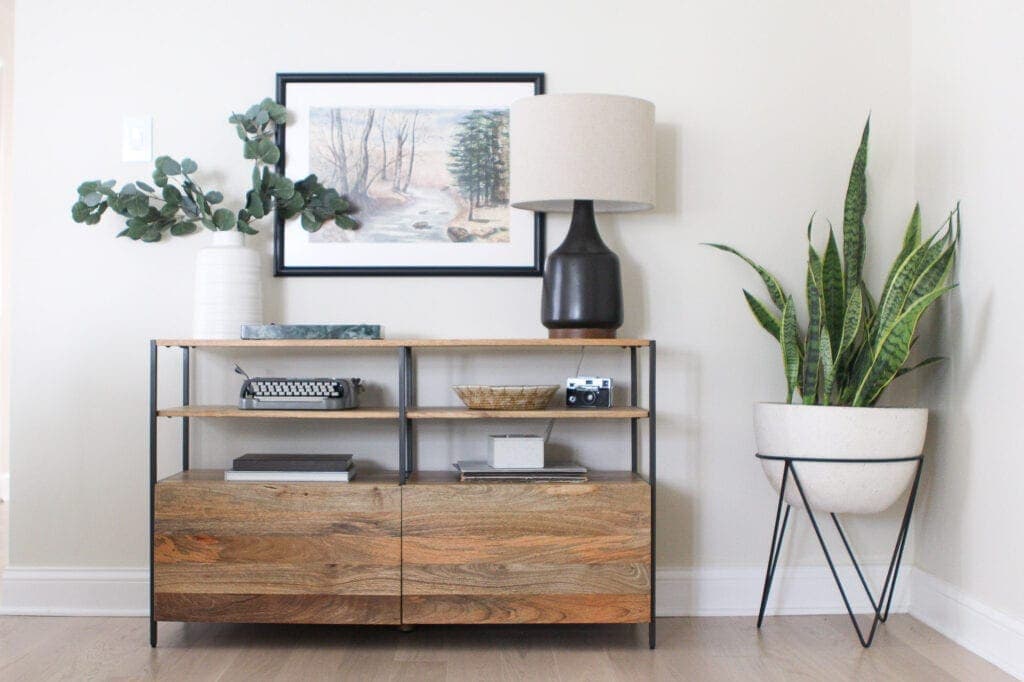 Entryway console with custom frame over