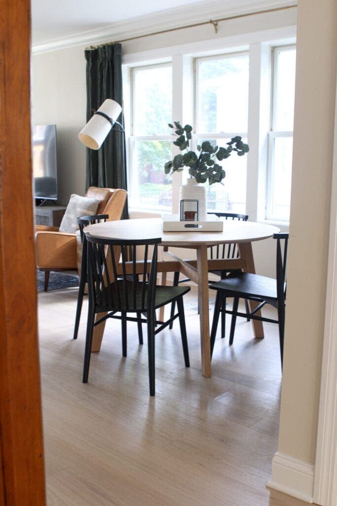 view from the kitchen into the dining room