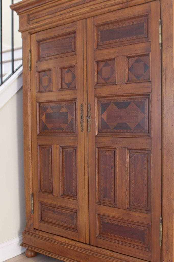 Wood detailing on antique hutch