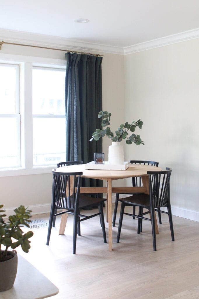 Round oak dining table from Article