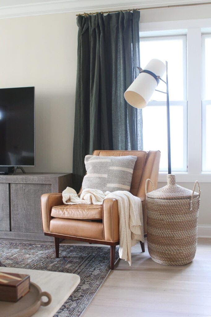 Green curtains in the living room