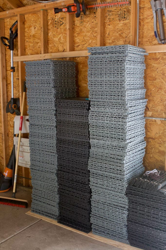 Stacks of garage floor tiles