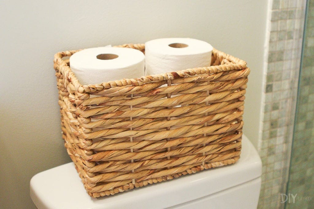 Basket with toilet paper in the bathroom