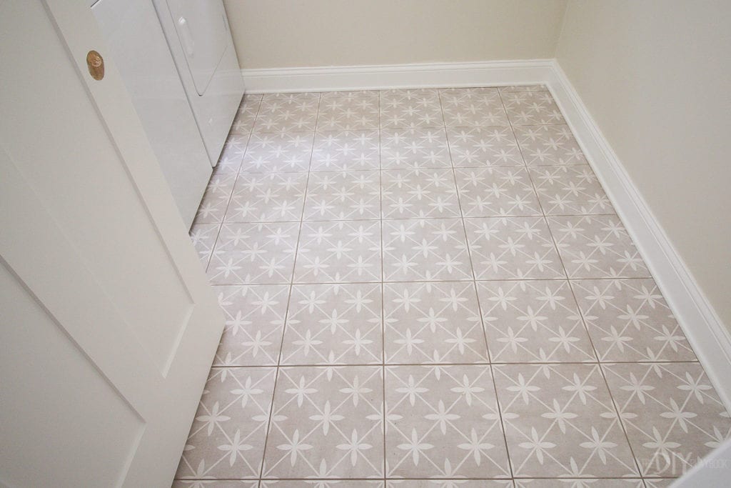 Patterned floor tile in the laundry room