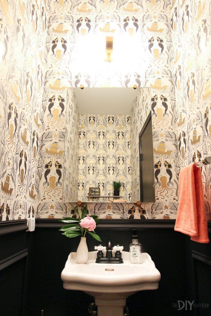 Wallpapered powder room