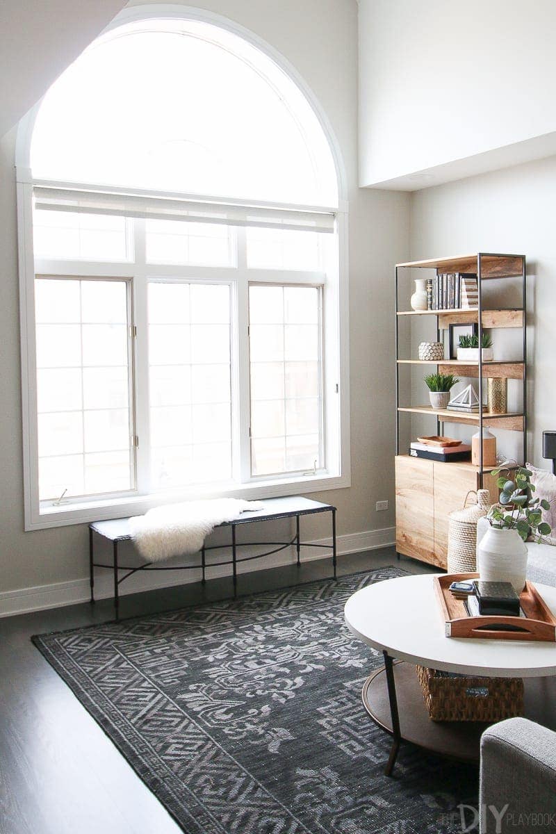 Large curved windows in a living room