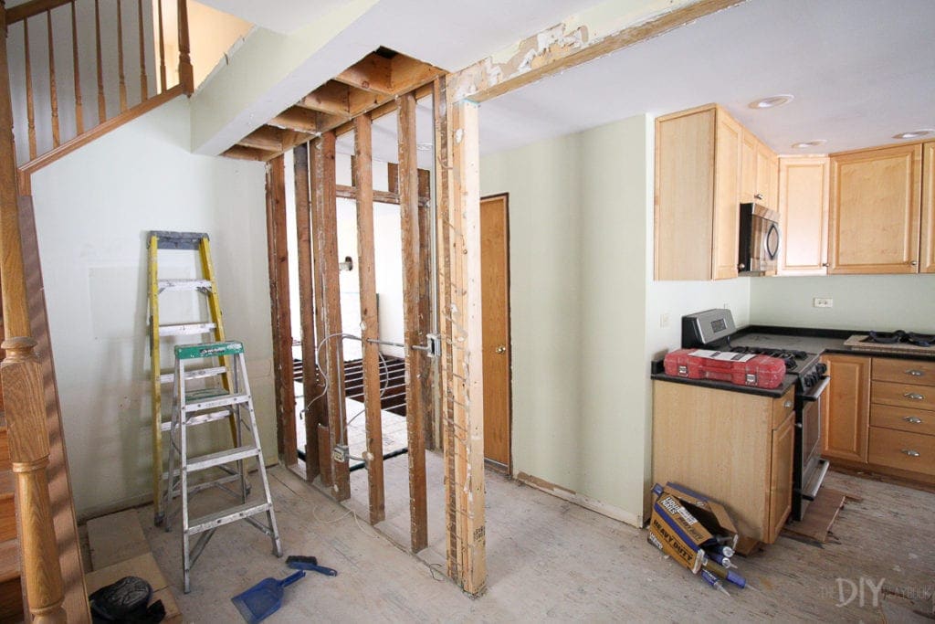 Exposed framing in the kitchen