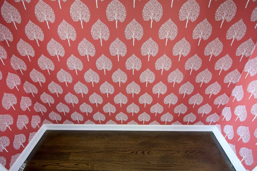 Peel and stick wallpaper in a closet