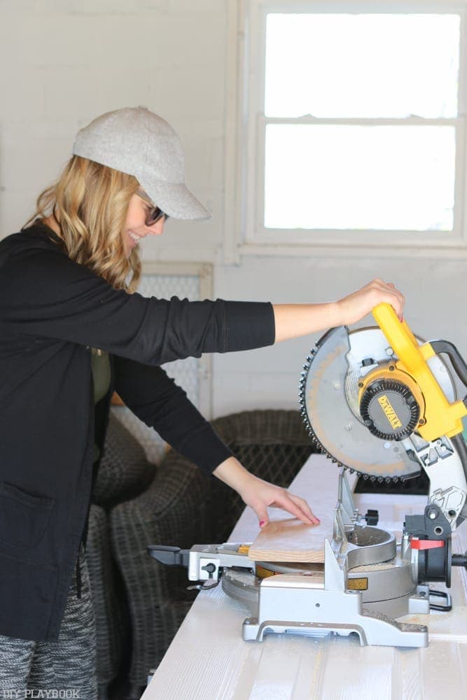 Cutting wood on a miter saw