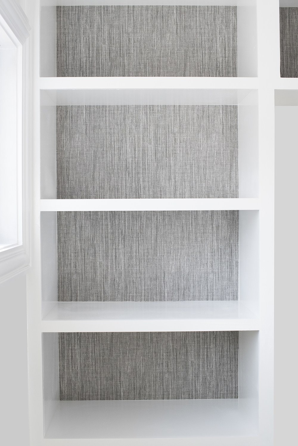 Wallpaper built-ins with grasscloth