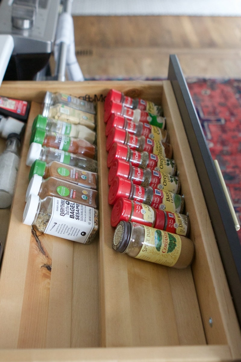 built-in spice drawer organizer