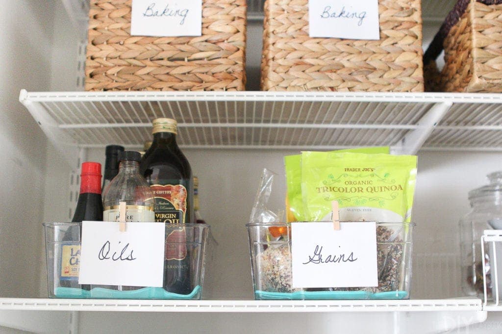 Clear refrigerator bins to organize pantry staples