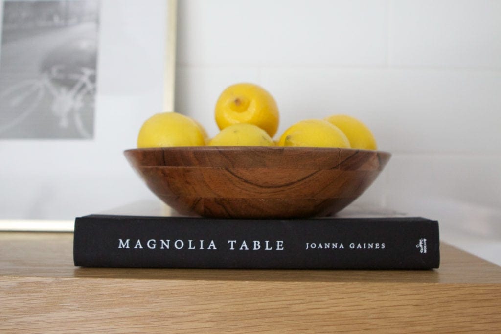 fruit bowl on kitchen shelves