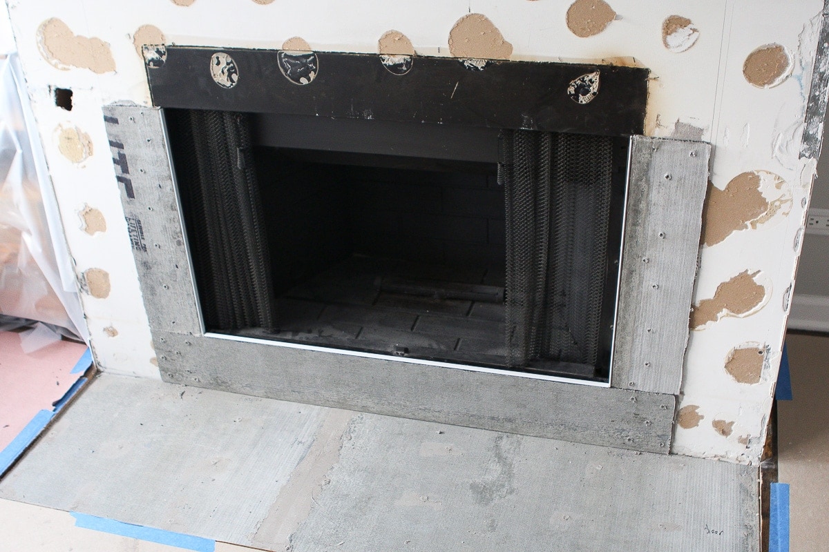 Cement board on a fireplace surround