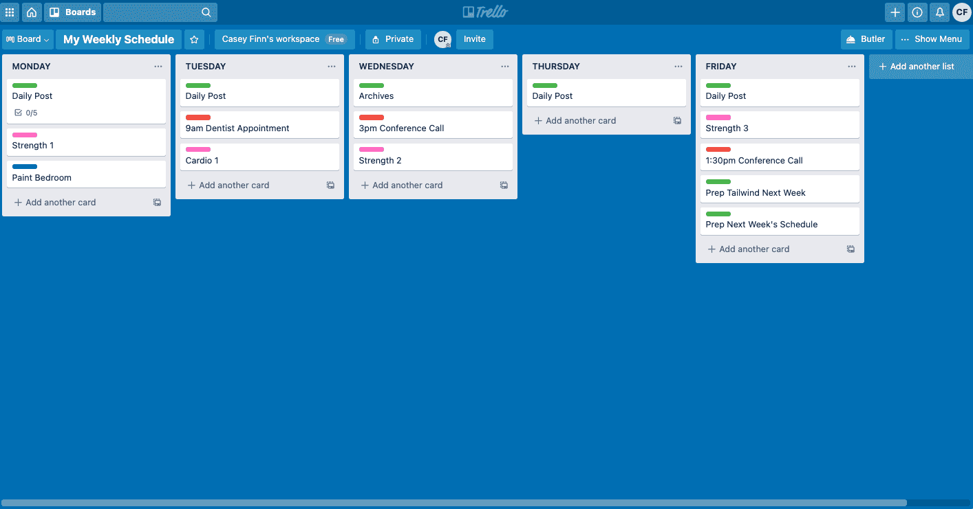 Using trello to plan my work week