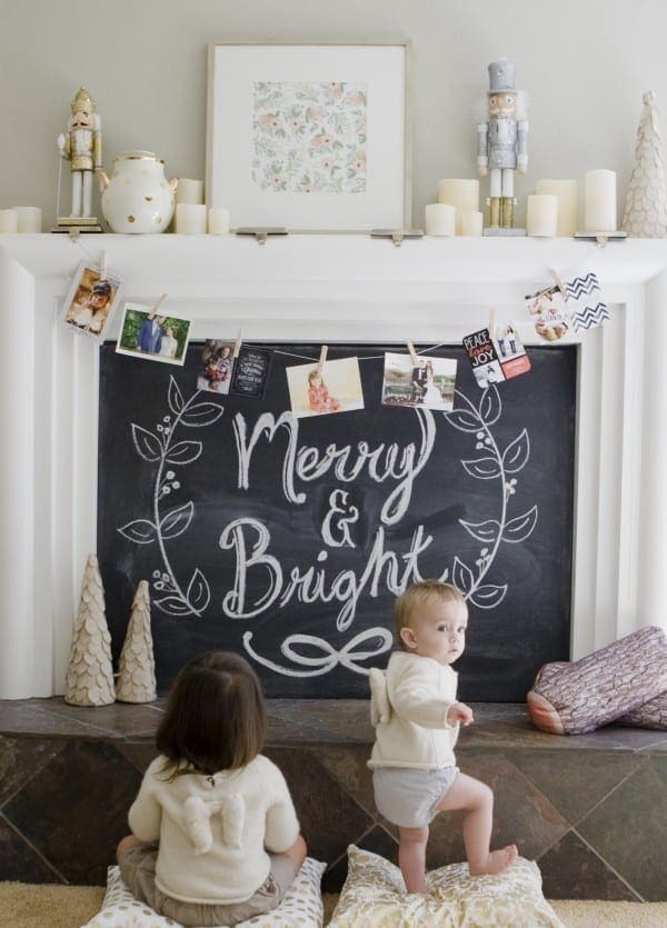 adding christmas cards to a fireplace mantel