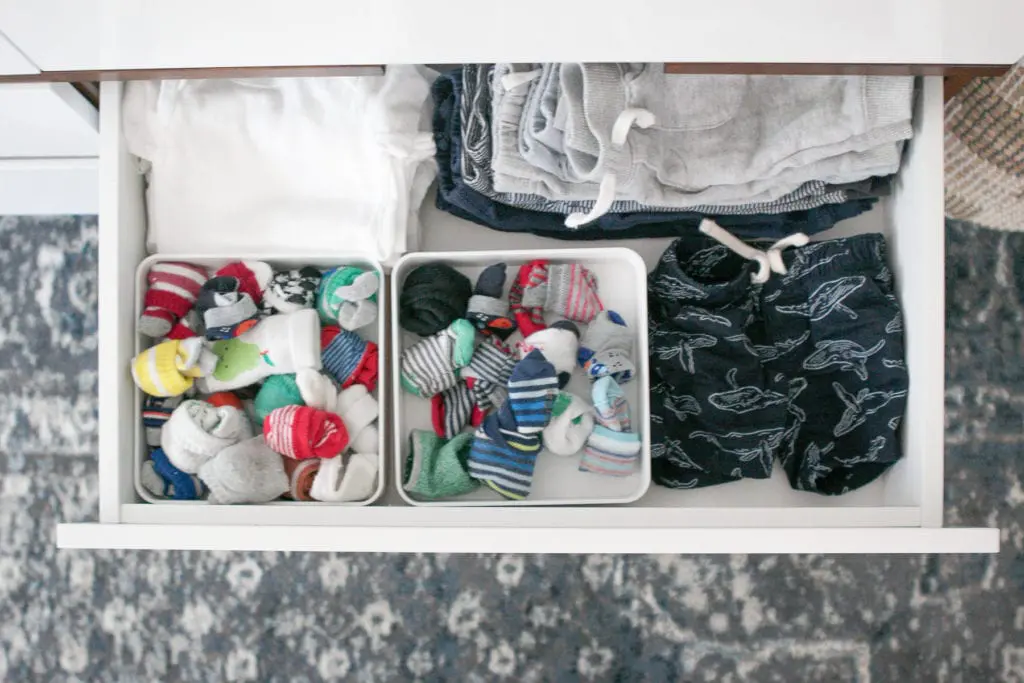 how to organize socks and baby clothes