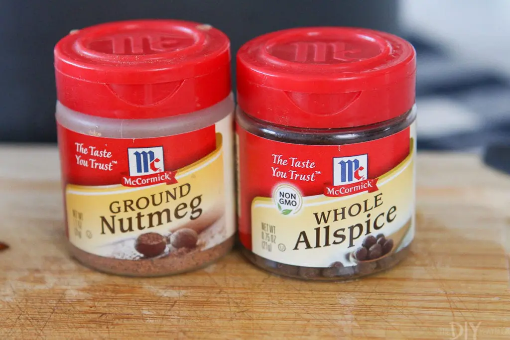Ground nutmeg and whole allspice for a recipe
