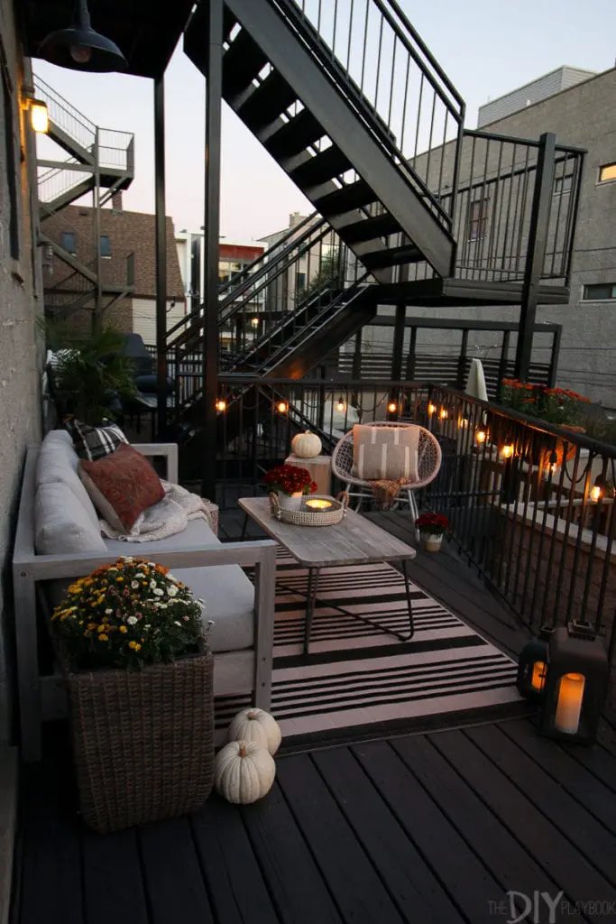 A fall patio in the evening