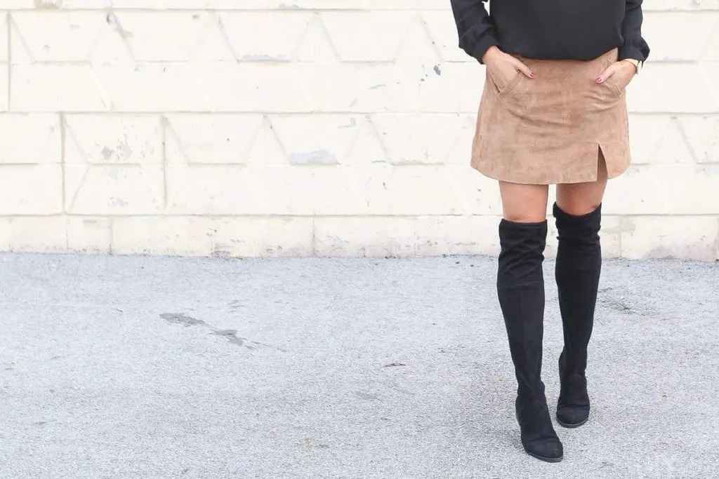 Over the knee boots with a skirt for the fall season